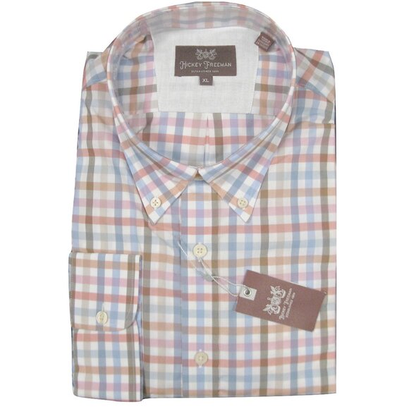 NEW $165 Hickey Freeman Button Front Shirt!  Colorful Check Plaid  Light Weight - Picture 1 of 1